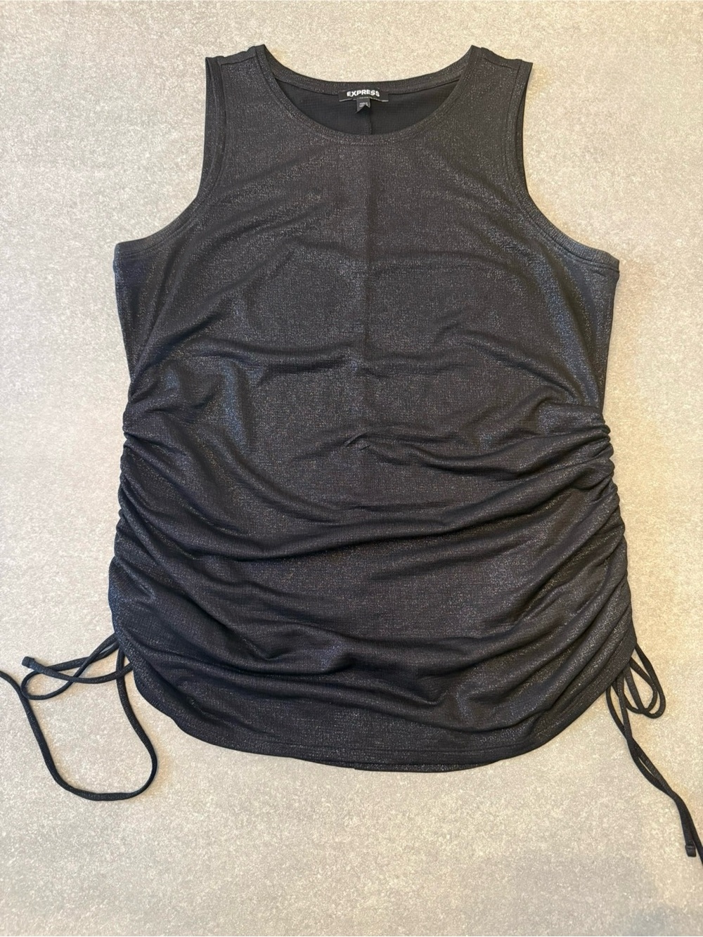 Express Black Glitter Ruched Side-Tie Tank
